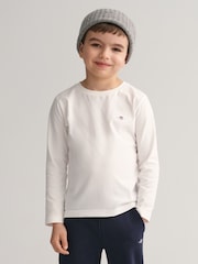 GANT White 100% Cotton Shield Logo Long Sleeve T-Shirt - Image 1 of 6