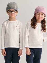 GANT White 100% Cotton Shield Logo Long Sleeve T-Shirt - Image 4 of 6