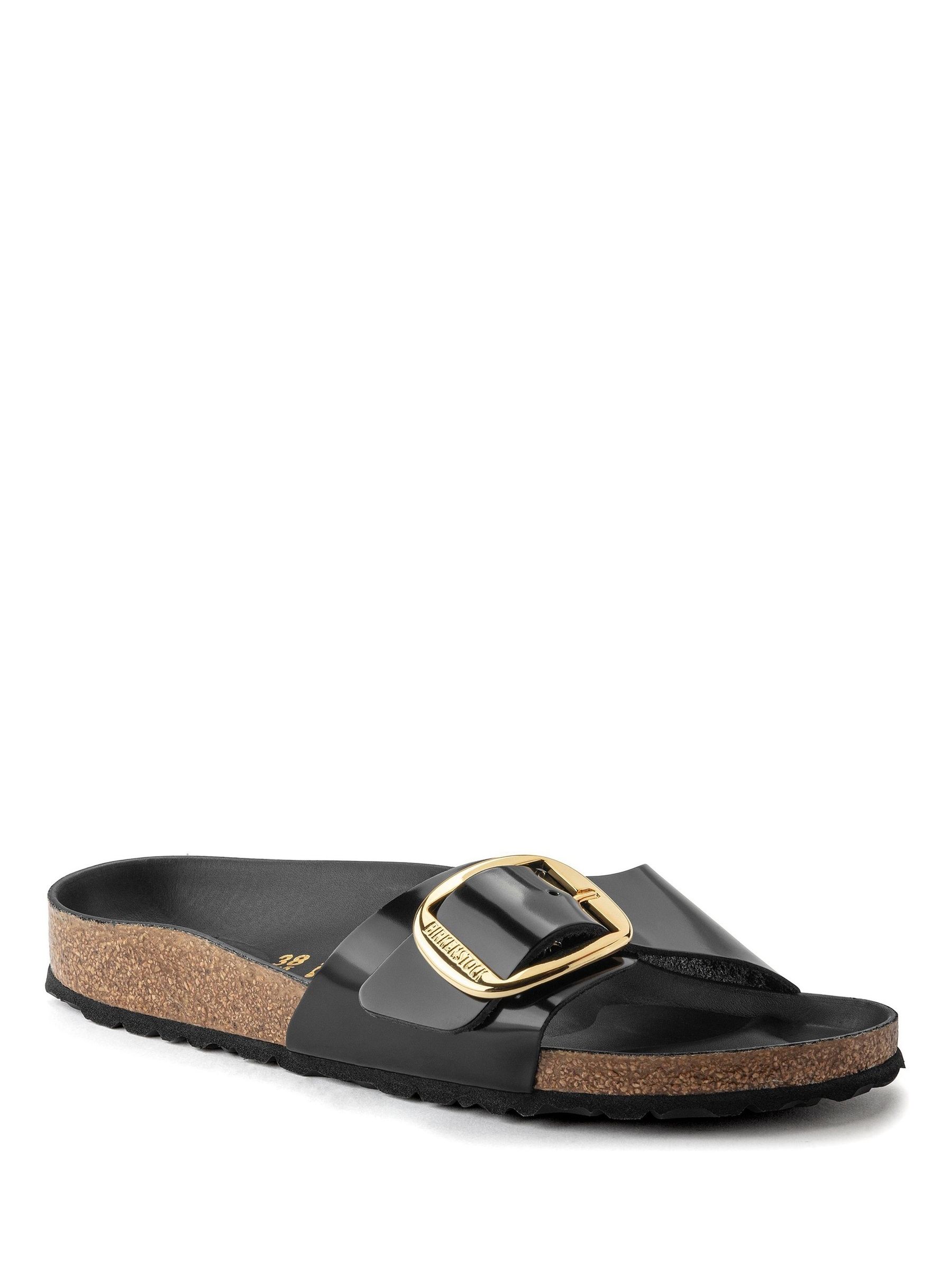 Buy Birkenstock Black Madrid High Shine Big Buckle Sandals from the ...