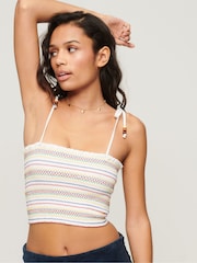 SUPERDRY White Embroidered Smocked Cami Top - Image 1 of 4