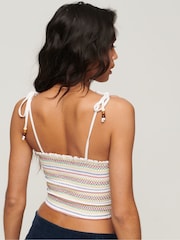 SUPERDRY White Embroidered Smocked Cami Top - Image 2 of 4