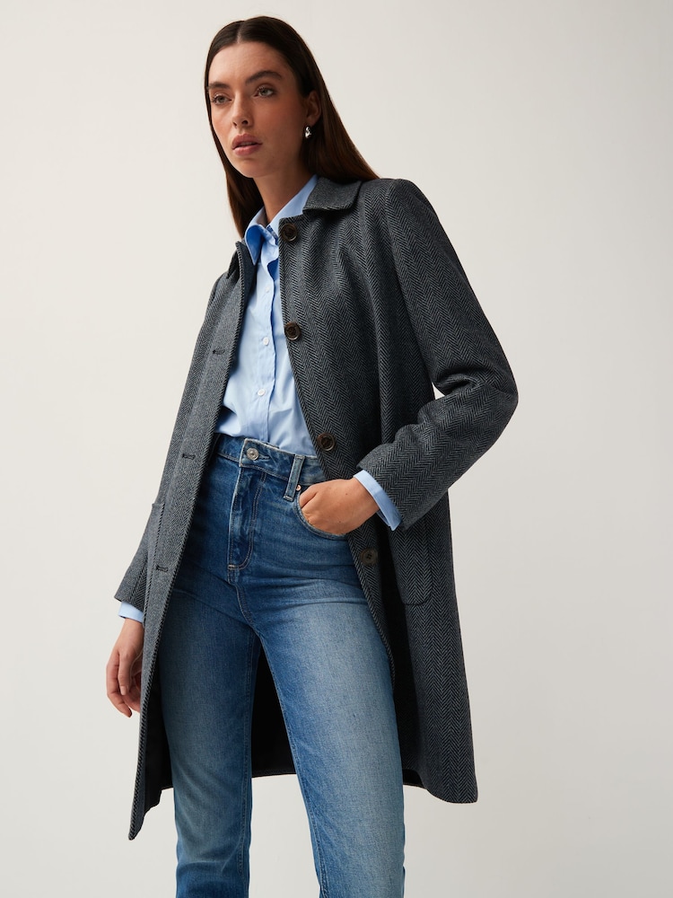 Lauren Ralph Lauren Navy Blue Herringbone Twill Coat - Image 1 of 5