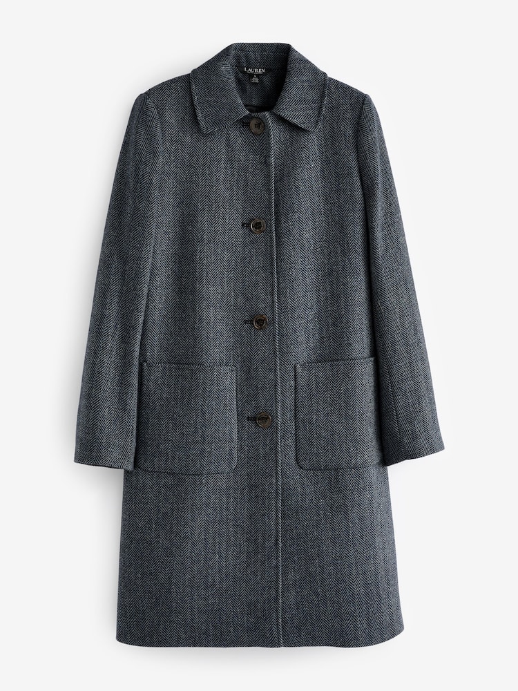 Lauren Ralph Lauren Navy Blue Herringbone Twill Coat - Image 5 of 5