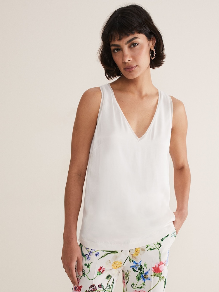 Phase Eight Cream Bellamy Satin Sleeveless Top - Image 1 of 6