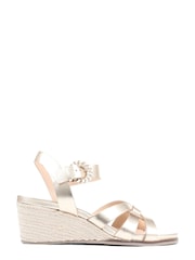 Jones Bootmaker Gold Loriana Leather Woven Wedge Sandals - Image 2 of 6