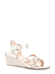 Jones Bootmaker Gold Loriana Leather Woven Wedge Sandals - Image 3 of 6
