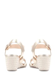 Jones Bootmaker Gold Loriana Leather Woven Wedge Sandals - Image 6 of 6