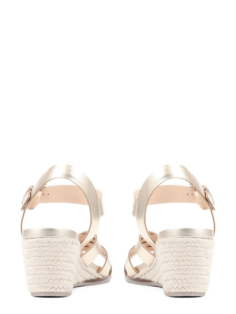 Jones Bootmaker Gold Loriana Leather Woven Wedge Sandals - Image 6 of 6
