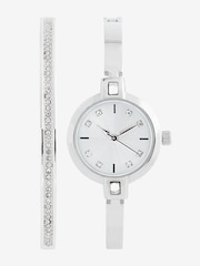 Silver Tone Sparkle Dial Watch And Bangle Set - Image 2 of 8