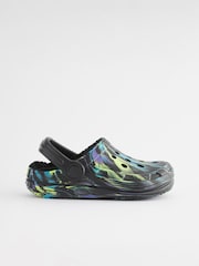 Black Multi Marble Faux Fur Lined Clog Slippers - Image 2 of 5