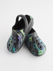 Black Multi Marble Faux Fur Lined Clog Slippers - Image 3 of 5
