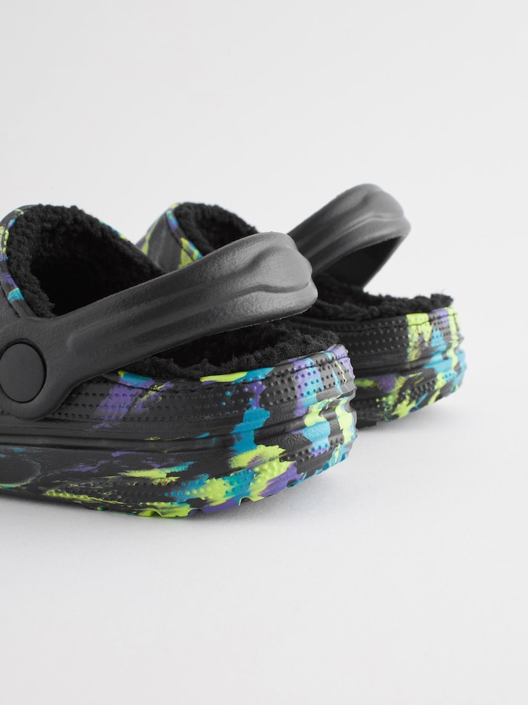 Black Multi Marble Faux Fur Lined Clog Slippers - Image 5 of 5