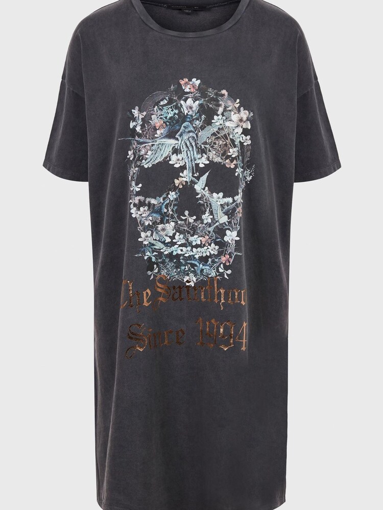 AllSaints Black Skull 100% Cotton T-Shirt Dress - Image 2 of 5