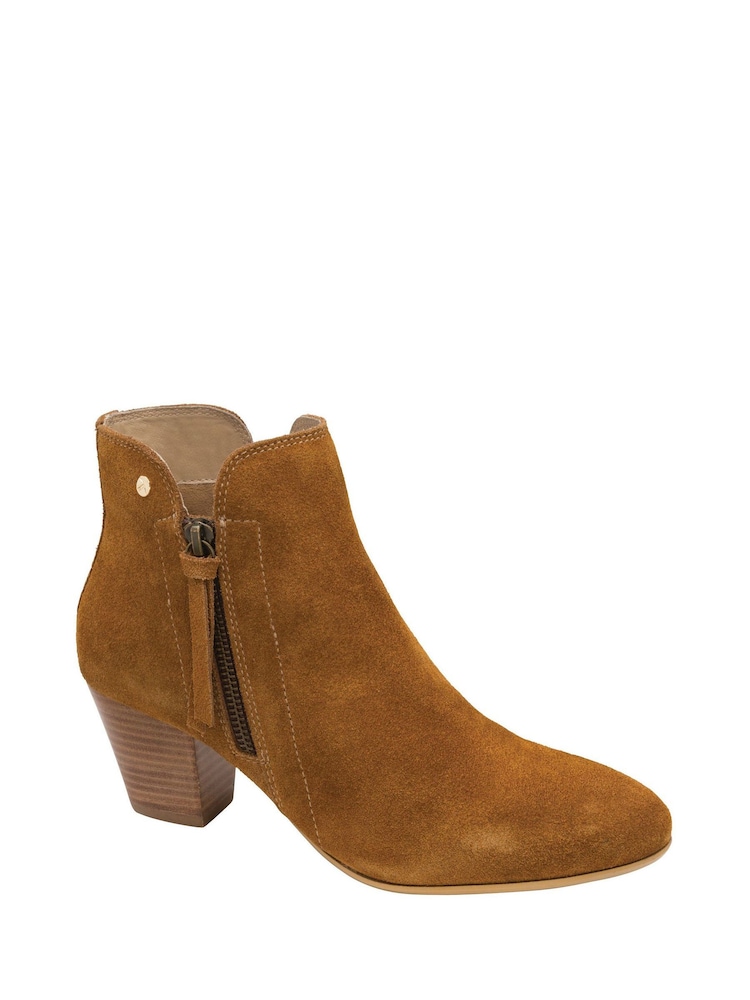 Ravel Brown Suede Leather Block Heel Ankle Boots - Image 1 of 4