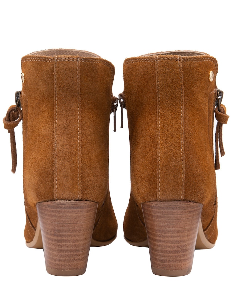 Ravel Brown Suede Leather Block Heel Ankle Boots - Image 3 of 4