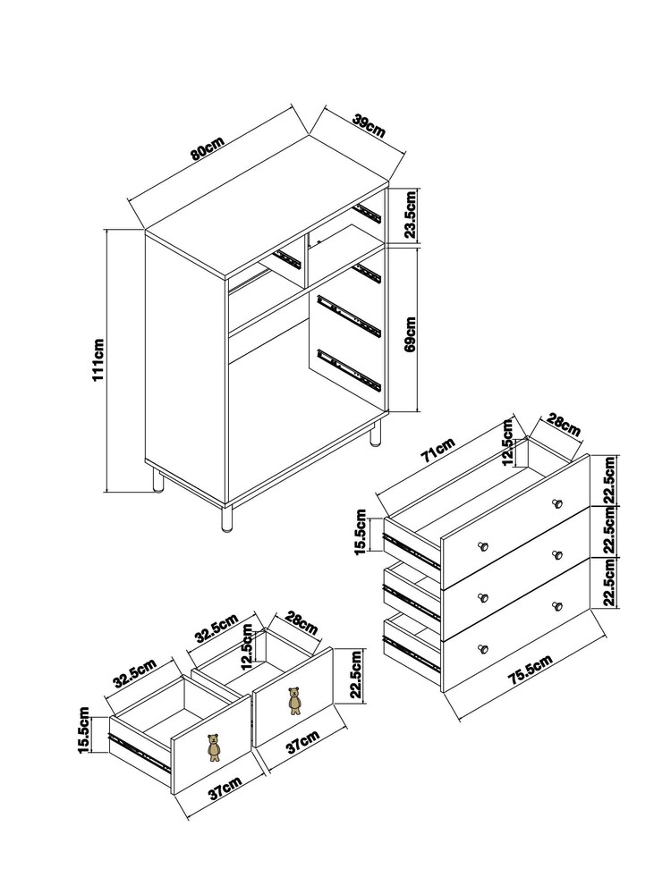 White Bertie Bear Kids Multi Chest of Drawers - Image 5 of 5