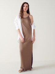 Taupe Brown Thin Strap Ribbed Maxi Dress - Image 1 of 4