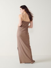 Taupe Brown Thin Strap Ribbed Maxi Dress - Image 2 of 4