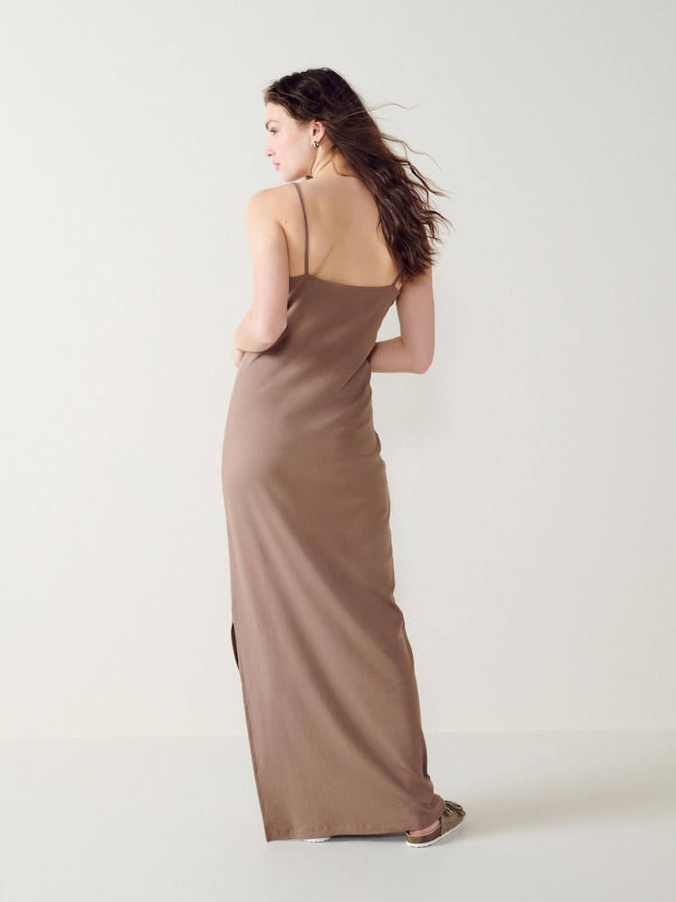 Taupe Brown Thin Strap Ribbed Maxi Dress - Image 2 of 4