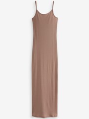 Taupe Brown Thin Strap Ribbed Maxi Dress - Image 4 of 4