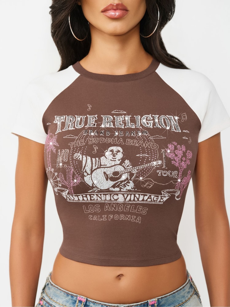 True Religion Brown Contrast Raglan Bby T-Shirt - Image 2 of 4