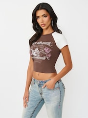 True Religion Brown Contrast Raglan Bby T-Shirt - Image 3 of 4