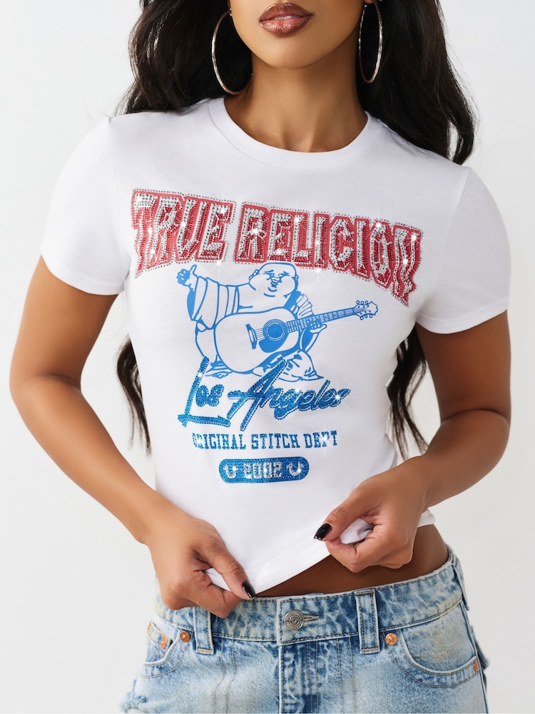 True Religion White Crystal Buddha Crew Neck T-Shirt - Image 2 of 4