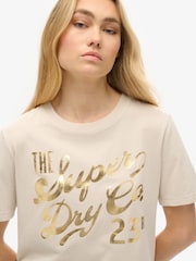 Superdry Off Grey 100% Cotton Luxe Metallic Logo Relaxed T-Shirt - Image 3 of 5