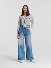 Karl Lagerfeld Blue Embellished Wide Leg Jeans - Image 1 of 8