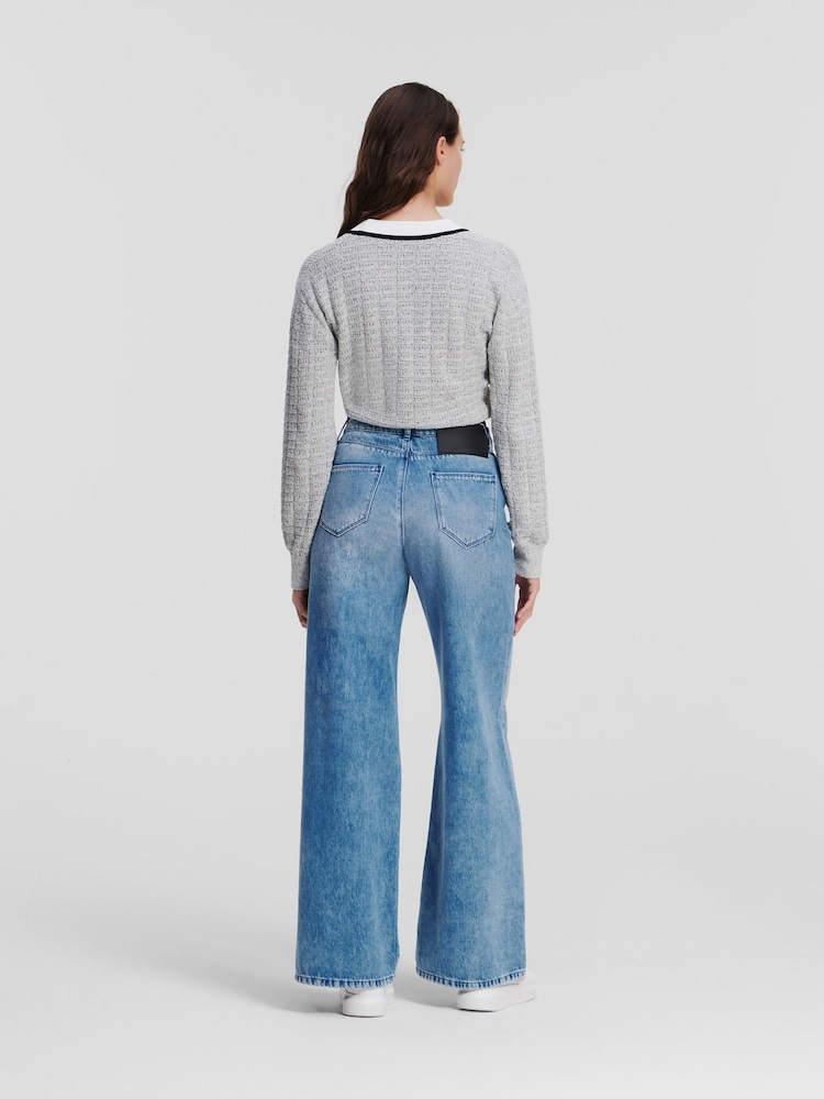 Karl Lagerfeld Blue Embellished Wide Leg Jeans - Image 2 of 8