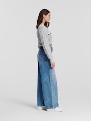Karl Lagerfeld Blue Embellished Wide Leg Jeans - Image 3 of 8