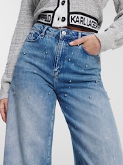 Karl Lagerfeld Blue Embellished Wide Leg Jeans - Image 4 of 8