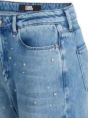 Karl Lagerfeld Blue Embellished Wide Leg Jeans - Image 5 of 8