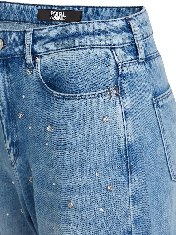 Karl Lagerfeld Blue Embellished Wide Leg Jeans - Image 5 of 8
