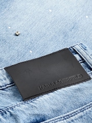 Karl Lagerfeld Blue Embellished Wide Leg Jeans - Image 8 of 8