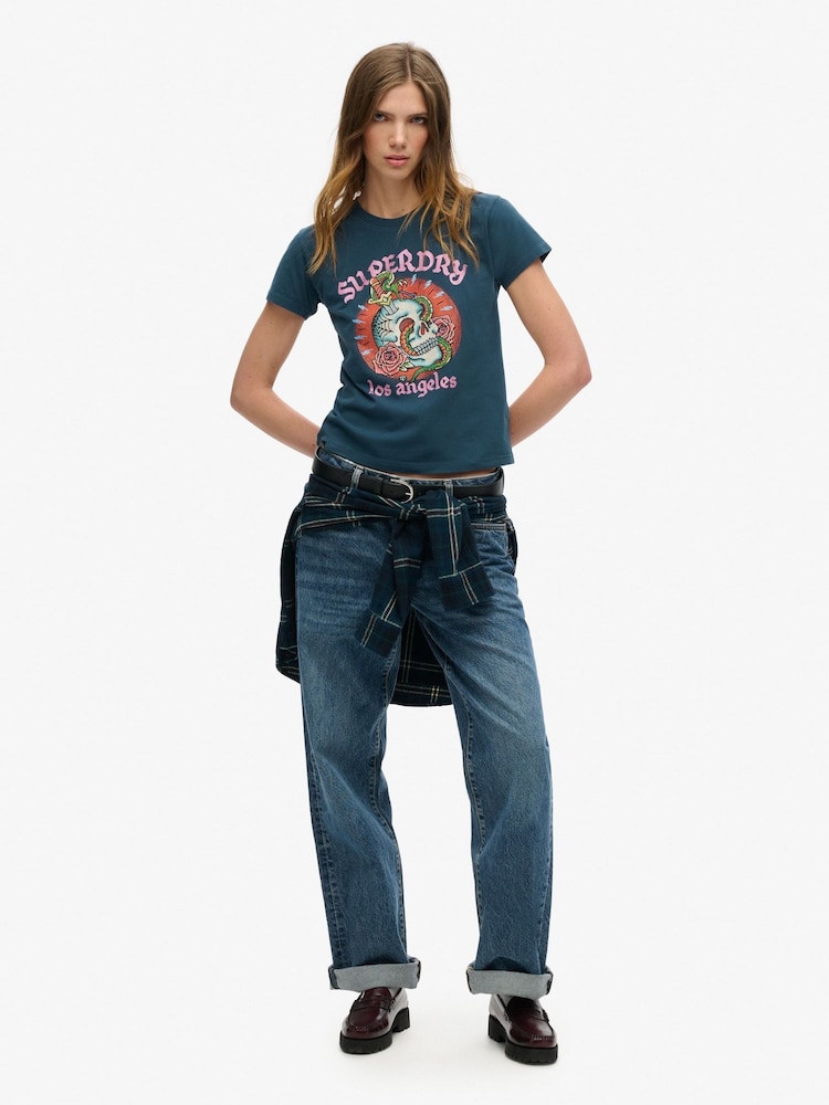 Superdry Ink 100% Cotton Tattoo Rhinestone Fitted T-Shirt - Image 2 of 5