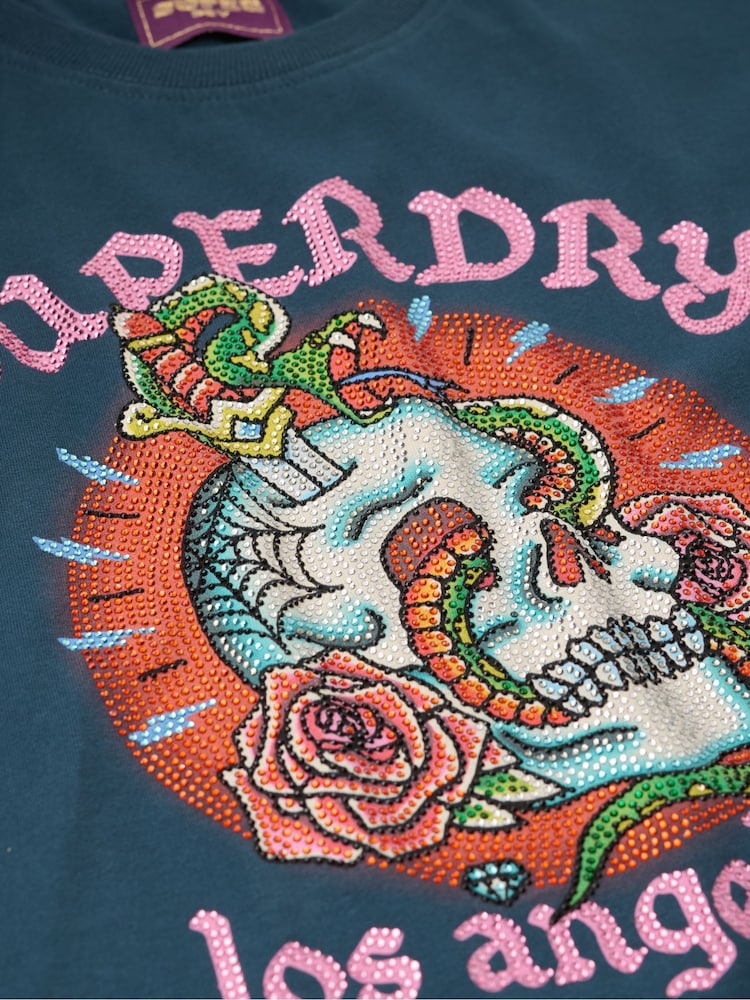 Superdry Ink 100% Cotton Tattoo Rhinestone Fitted T-Shirt - Image 5 of 5