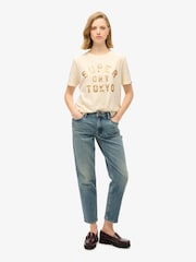 Superdry Cream Slub Glitter Logo Relaxed T-Shirt - Image 3 of 6