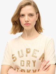 Superdry Cream Slub Glitter Logo Relaxed T-Shirt - Image 4 of 6