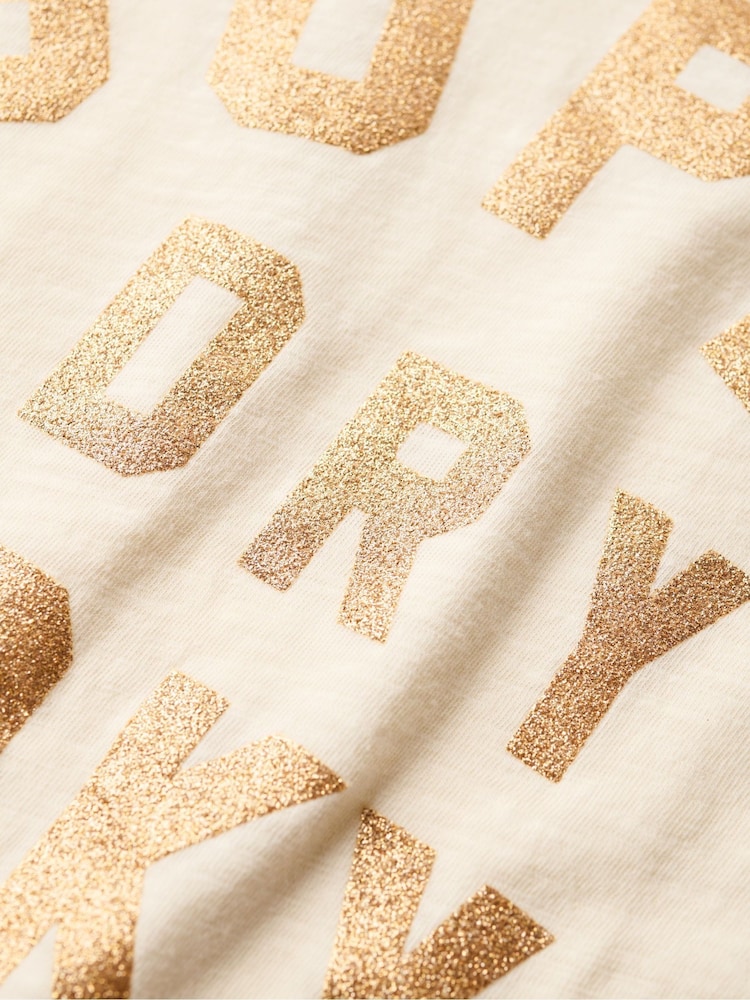 Superdry Cream Slub Glitter Logo Relaxed T-Shirt - Image 6 of 6
