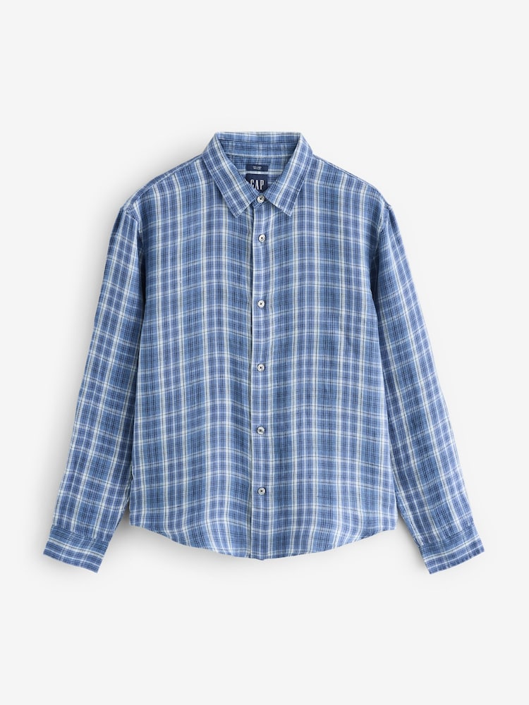 Gap Blue Check Linen Relaxed Shirt - Image 1 of 4