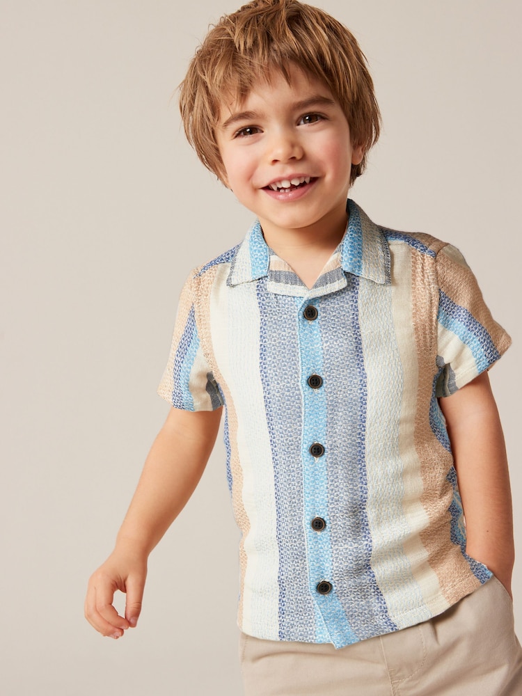 Multi 100% Cotton Short Sleeves Vertical Stripe Shirt (3mths-7yrs) - Image 1 of 7