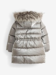 Silver Metallic Short Padded Faux Fur Trim Coat (3-16yrs) - Image 2 of 6