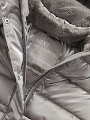 Silver Metallic Short Padded Faux Fur Trim Coat (3-16yrs) - Image 5 of 6
