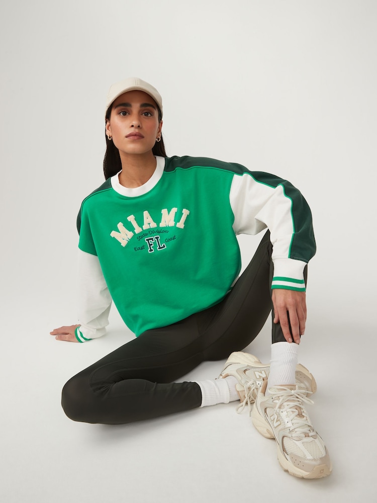 Green Summer City Graphic Slogan Sweatshirt - Image 1 of 6