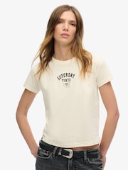 Superdry Rice White 100% Cotton Tattoo Rhinestone Fitted T-Shirt - Image 1 of 7