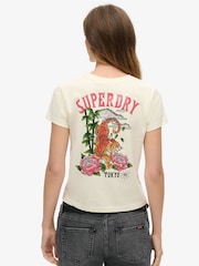 Superdry Rice White 100% Cotton Tattoo Rhinestone Fitted T-Shirt - Image 2 of 7