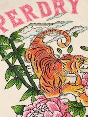 Superdry Rice White 100% Cotton Tattoo Rhinestone Fitted T-Shirt - Image 7 of 7