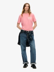 Superdry Peach Blossom 100% Cotton Tokyo Rhinestone Relaxed T-Shirt - Image 2 of 5