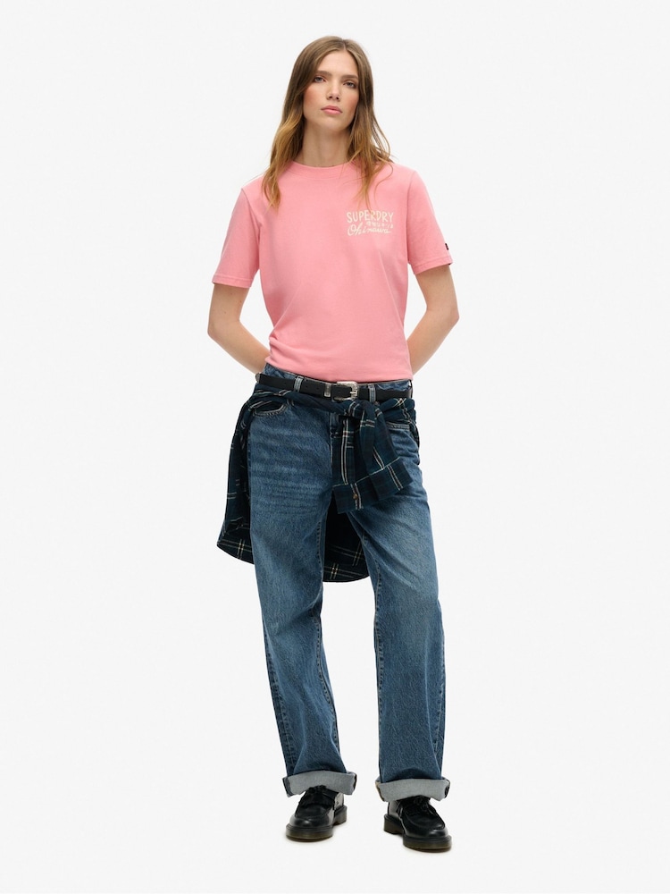 Superdry Peach Blossom 100% Cotton Tokyo Rhinestone Relaxed T-Shirt - Image 2 of 5